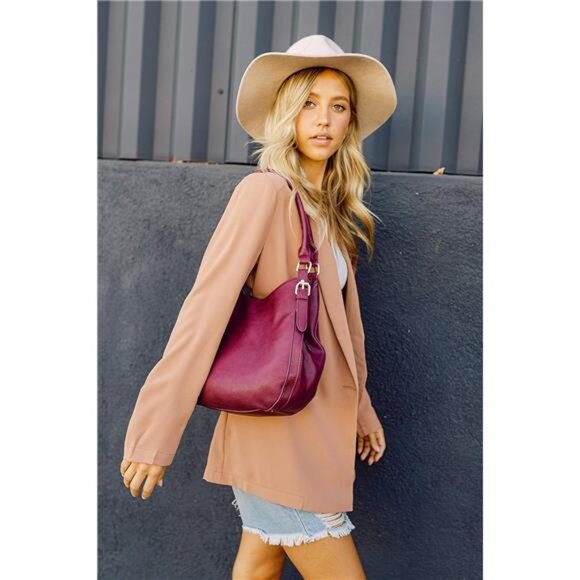 Lightweight 3 Compartment Faux Leather Medium Hobo Bag - Picture 6 of 7